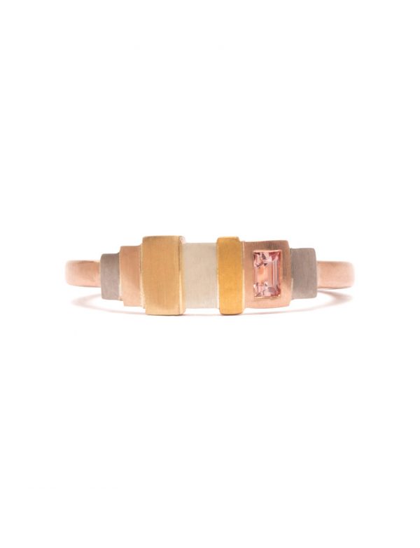 Peach Linear Sequence Ring – Gold & Sapphire
