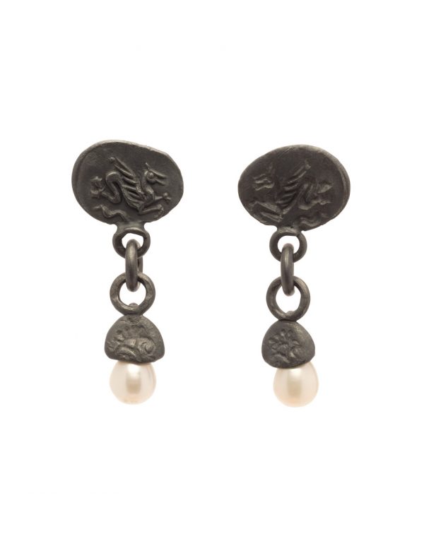 Sea Pearl Earrings – Blackened Silver