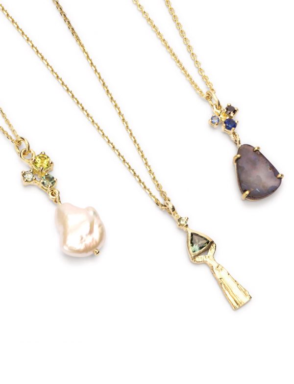 Seafoam Keshi Pearl Necklace – Sapphire & Peridot