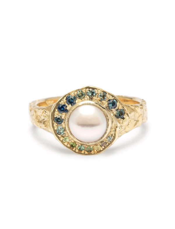 Oceanic Spiral Ring – Pearl & Sapphire