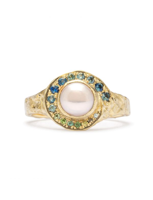 Oceanic Spiral Ring – Pearl & Sapphire