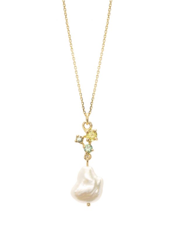 Seafoam Keshi Pearl Necklace – Sapphire & Peridot