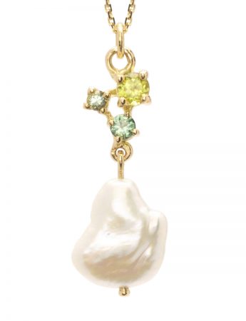 Seafoam Keshi Pearl Necklace – Sapphire & Peridot