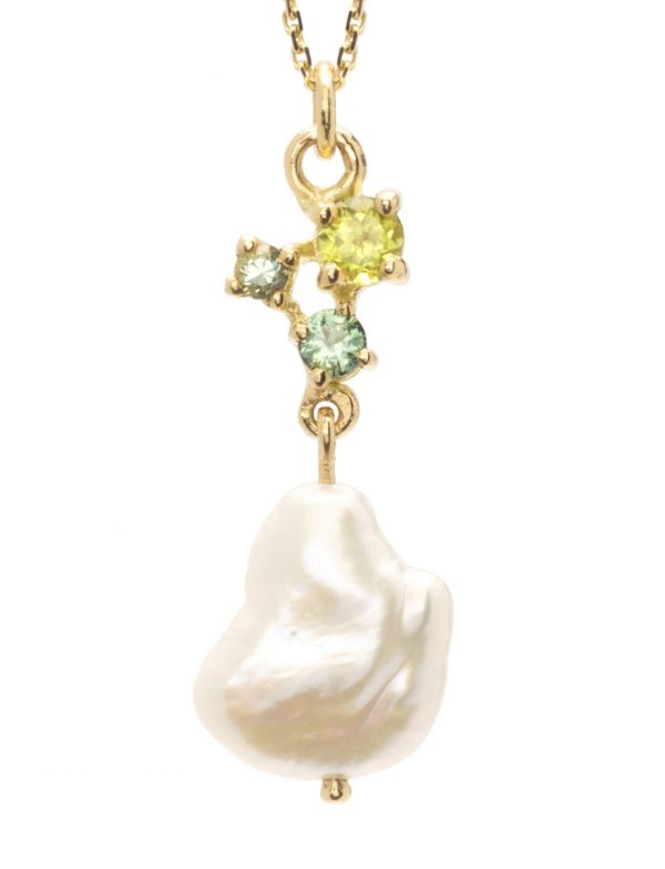 Seafoam Keshi Pearl Necklace – Sapphire & Peridot