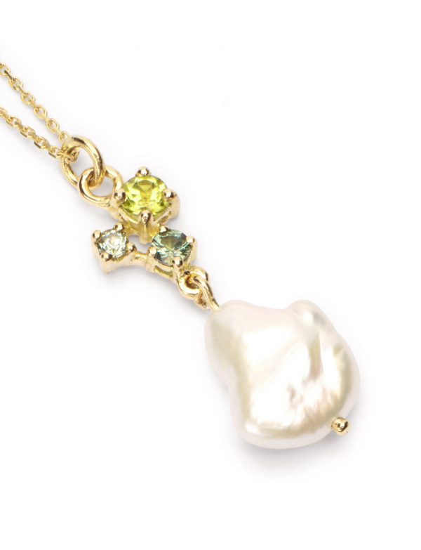 Seafoam Keshi Pearl Necklace – Sapphire & Peridot
