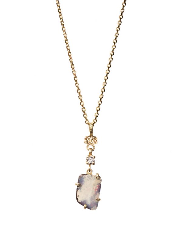 Atlantia White Opal Pendant Necklace – Diamond & Gold