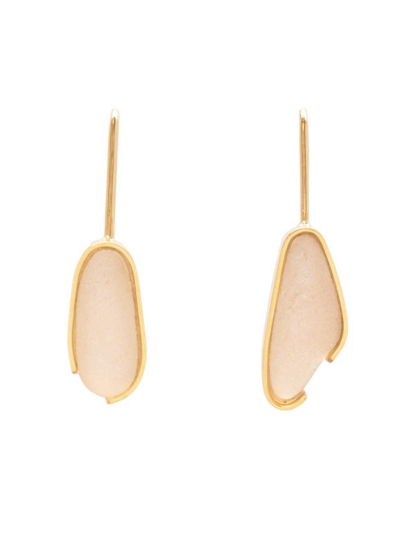 Large Pale Pink Beach Glass Earrings – Yellow Gold