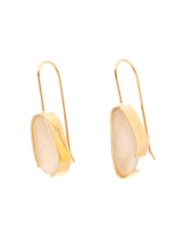 Large Pale Pink Beach Glass Earrings – Yellow Gold