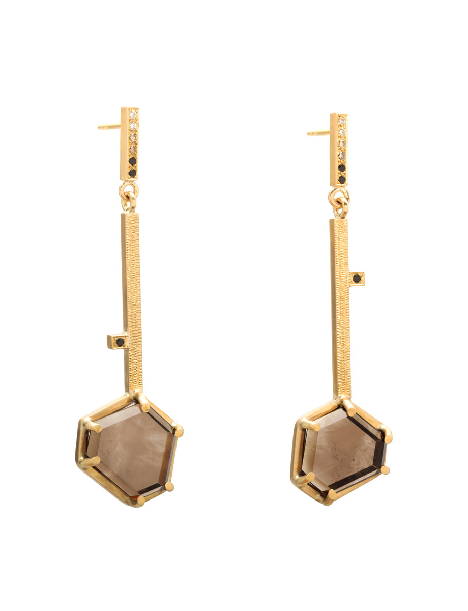 Ember Earrings – Yellow Gold & Smoky Quartz