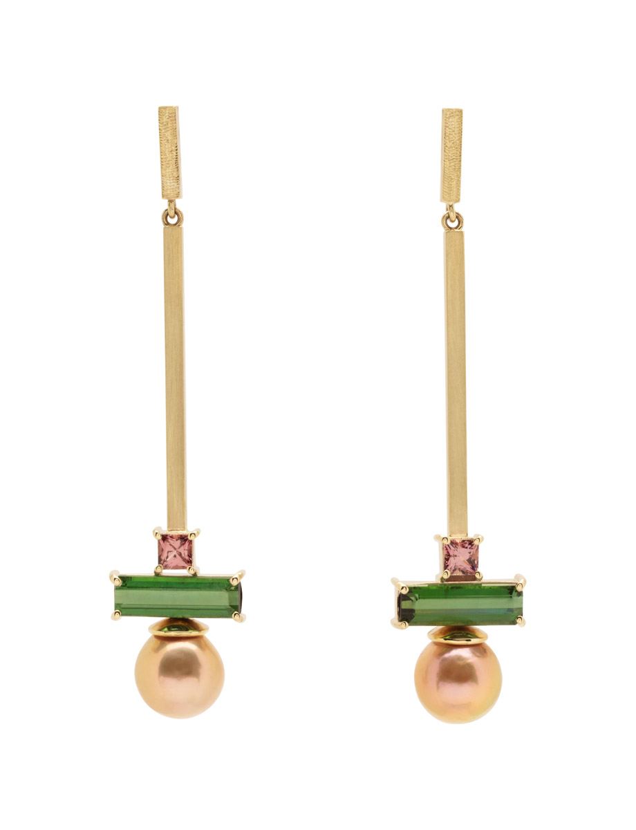 Cross Section Earrings – Tourmaline, Garnet & Pearl
