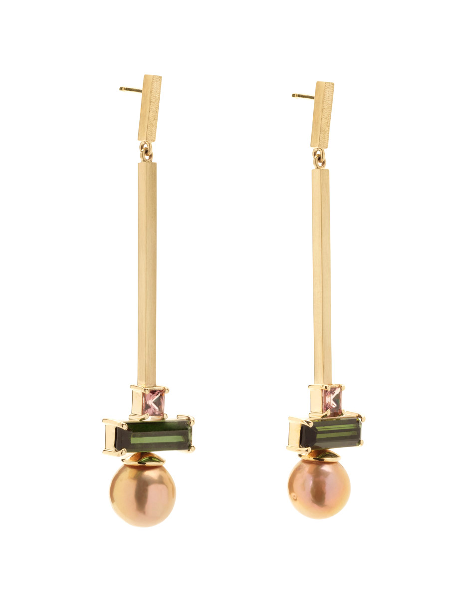 Cross Section Earrings – Tourmaline, Garnet & Pearl