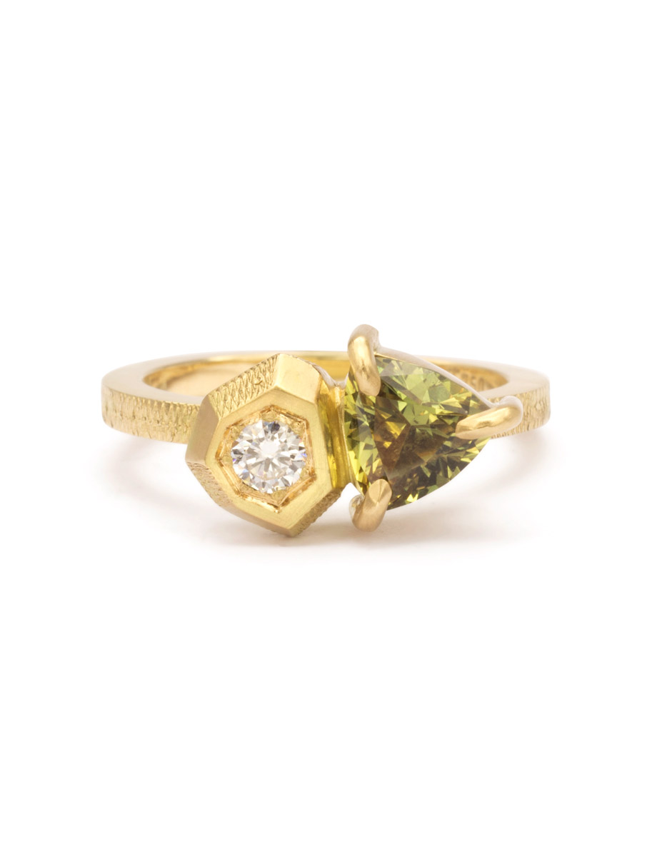 Mixed Cut Ring – Yellow Gold & Parti Sapphire