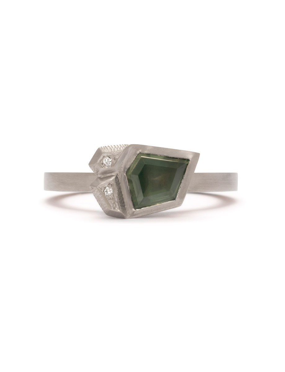 Luminescence Ring – White Gold & Silky Green Sapphire