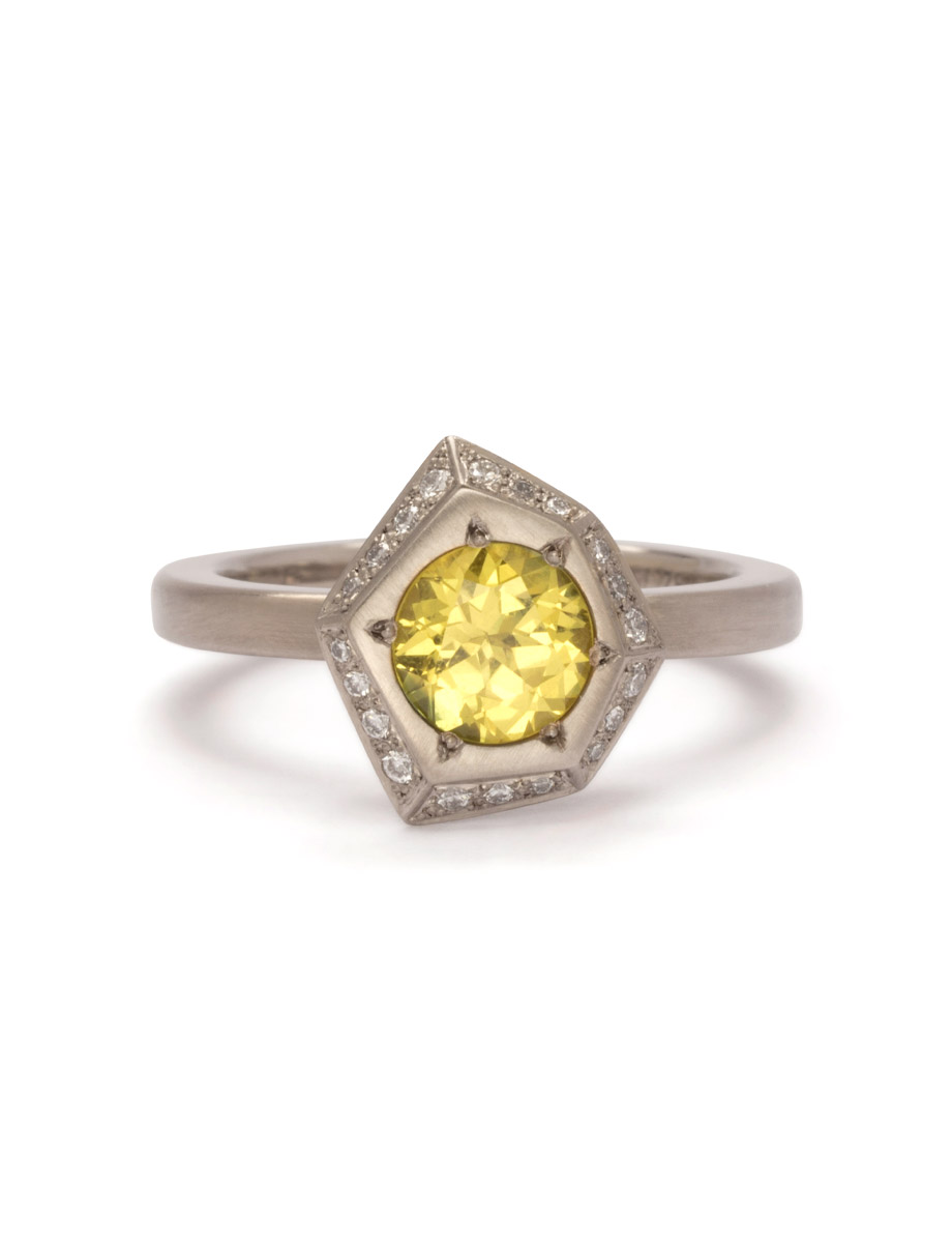 Scattered Light Ring – White Gold & Yellow Sapphire