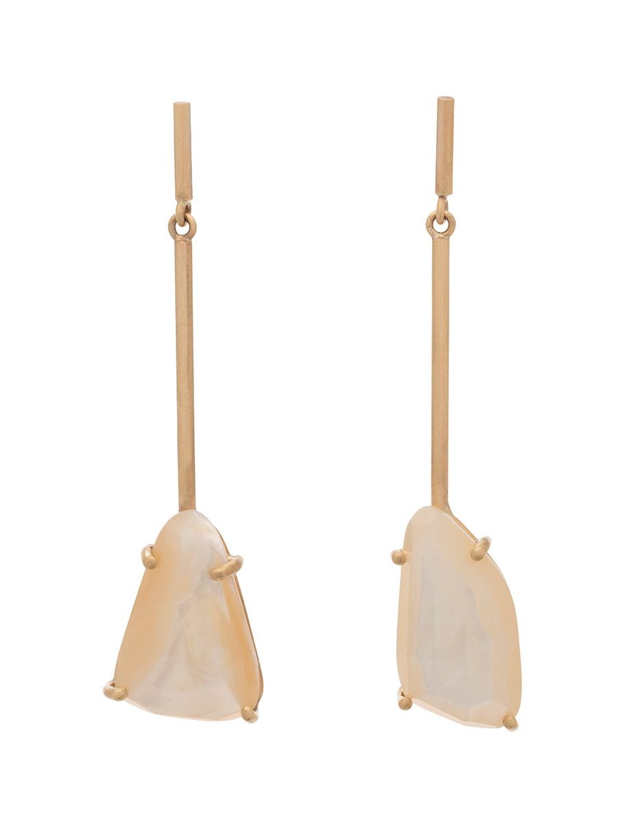 Axis of Asymmetry Earrings – Yellow Gold & Mother of Pearl