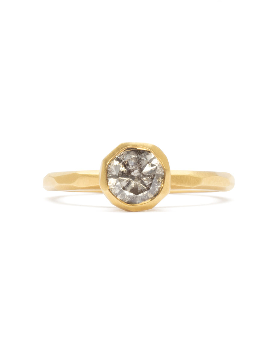 Cup Ring – Yellow Gold & Salt and Pepper Diamond