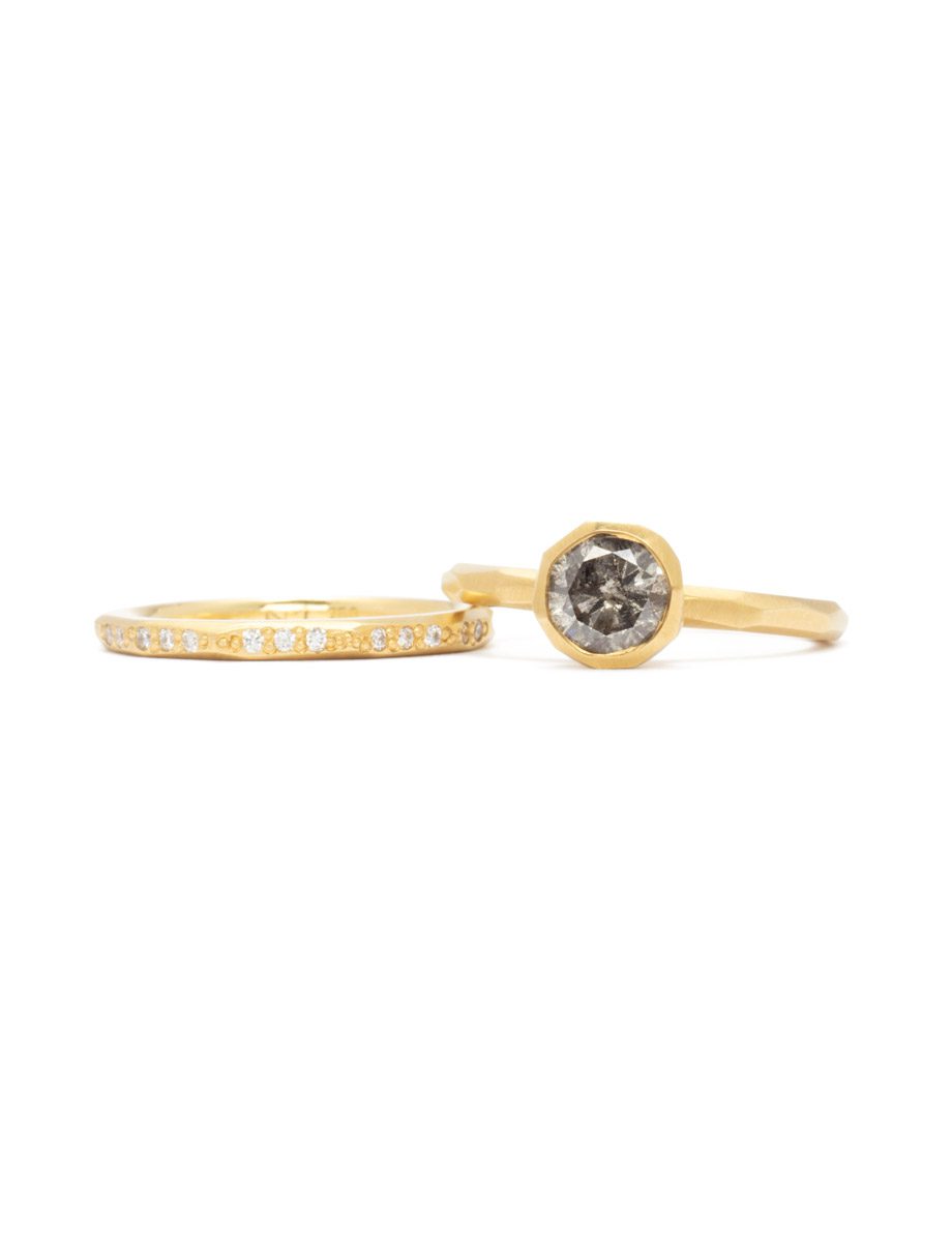 Cup Ring – Yellow Gold & Salt and Pepper Diamond