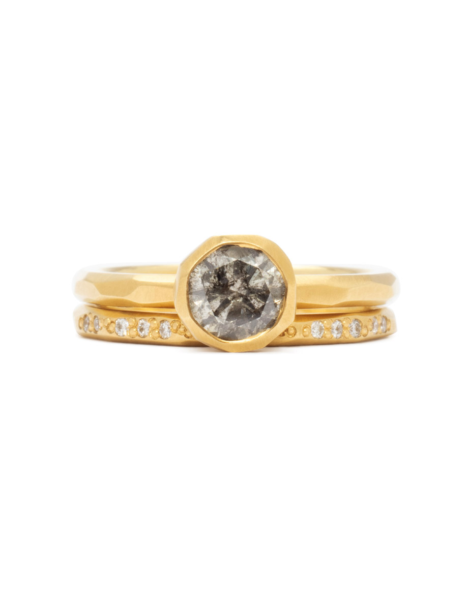 Cup Ring – Yellow Gold & Salt and Pepper Diamond