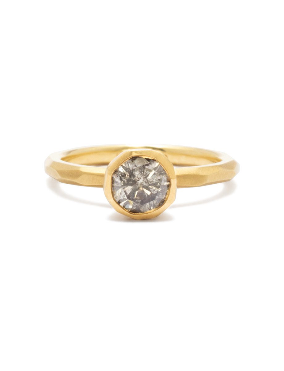 Cup Ring – Yellow Gold & Salt and Pepper Diamond