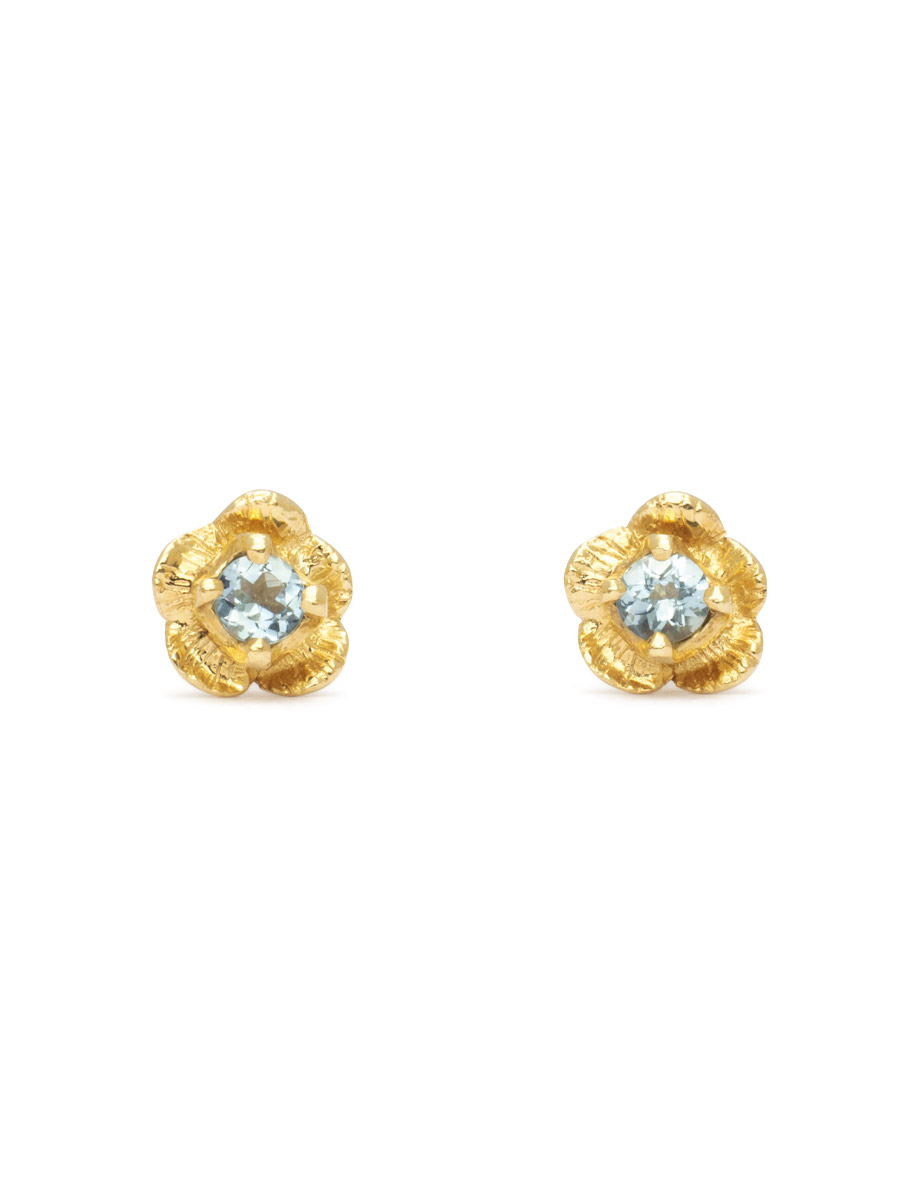Forget Me Not Stud Earrings – Yellow Gold & Aquamarine