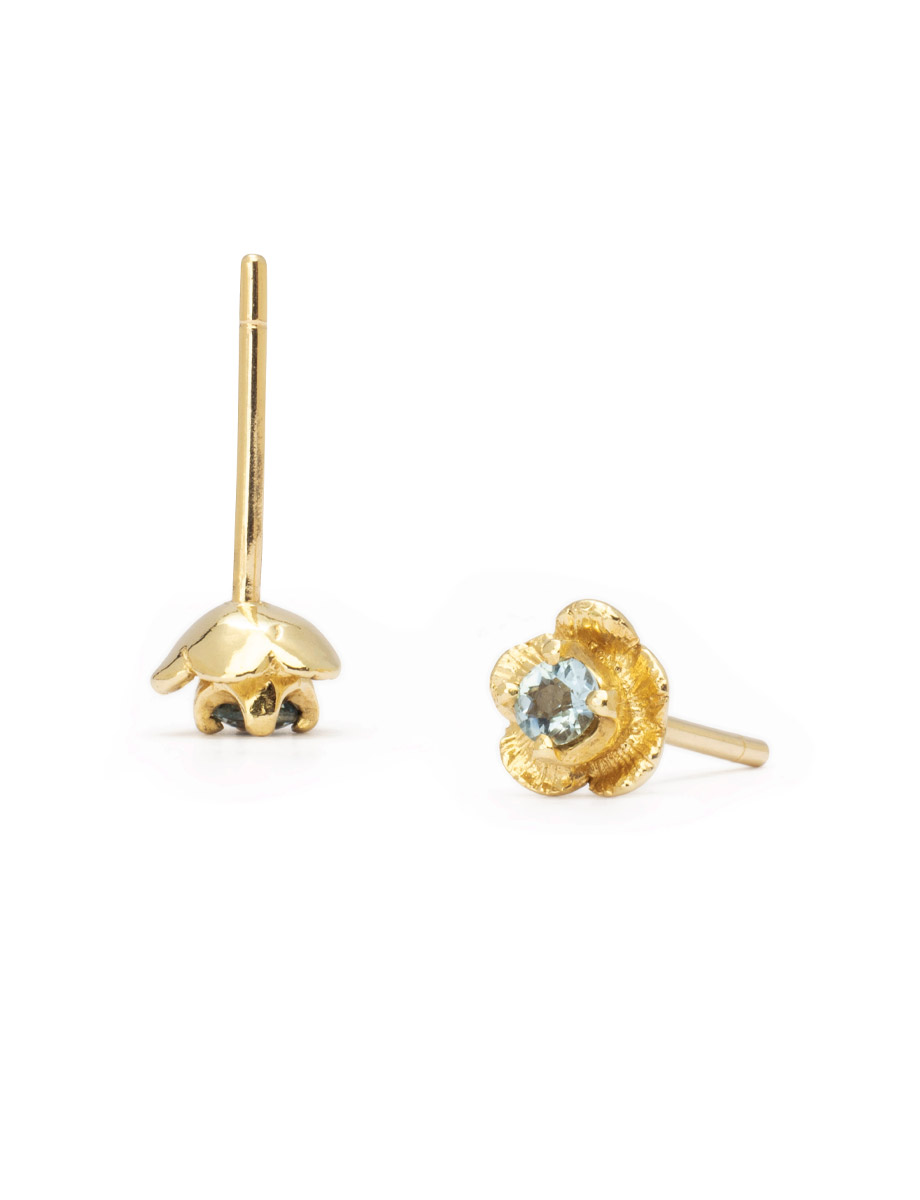 Forget Me Not Stud Earrings – Yellow Gold & Aquamarine