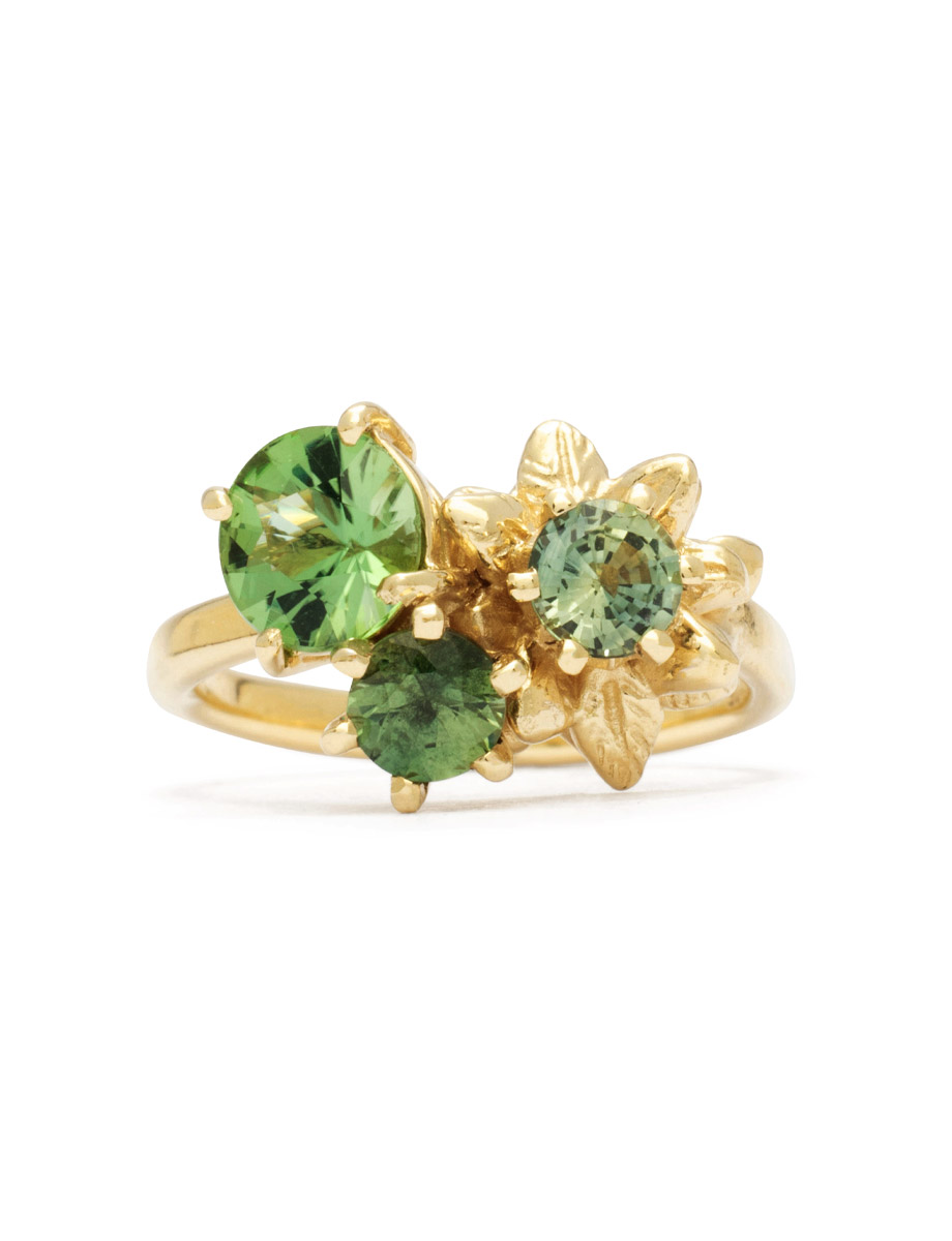 Floral Trio Ring – Tourmaline & Sapphire