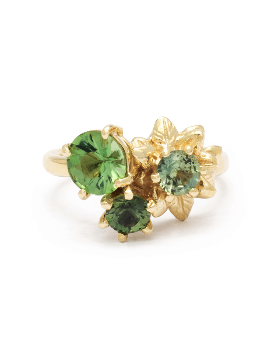 Floral Trio Ring – Tourmaline & Sapphire