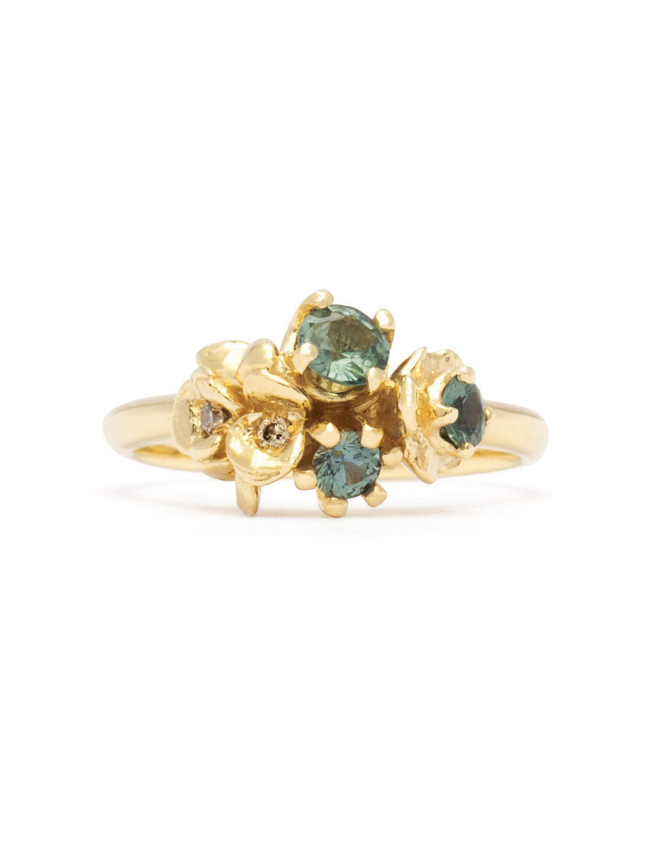 Violet and Forget Me Not Posy Ring – Gold & Sapphire