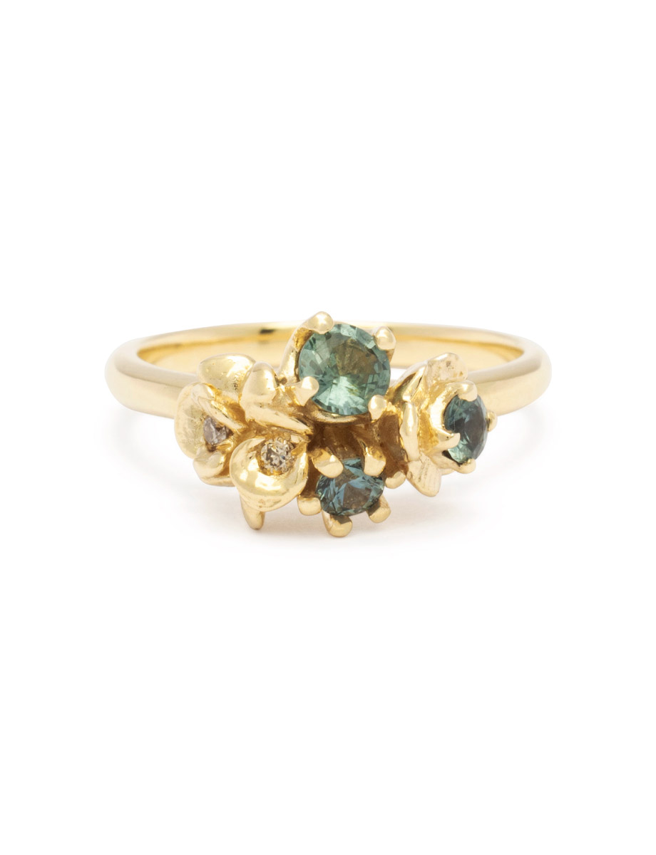 Violet and Forget Me Not Posy Ring – Gold & Sapphire