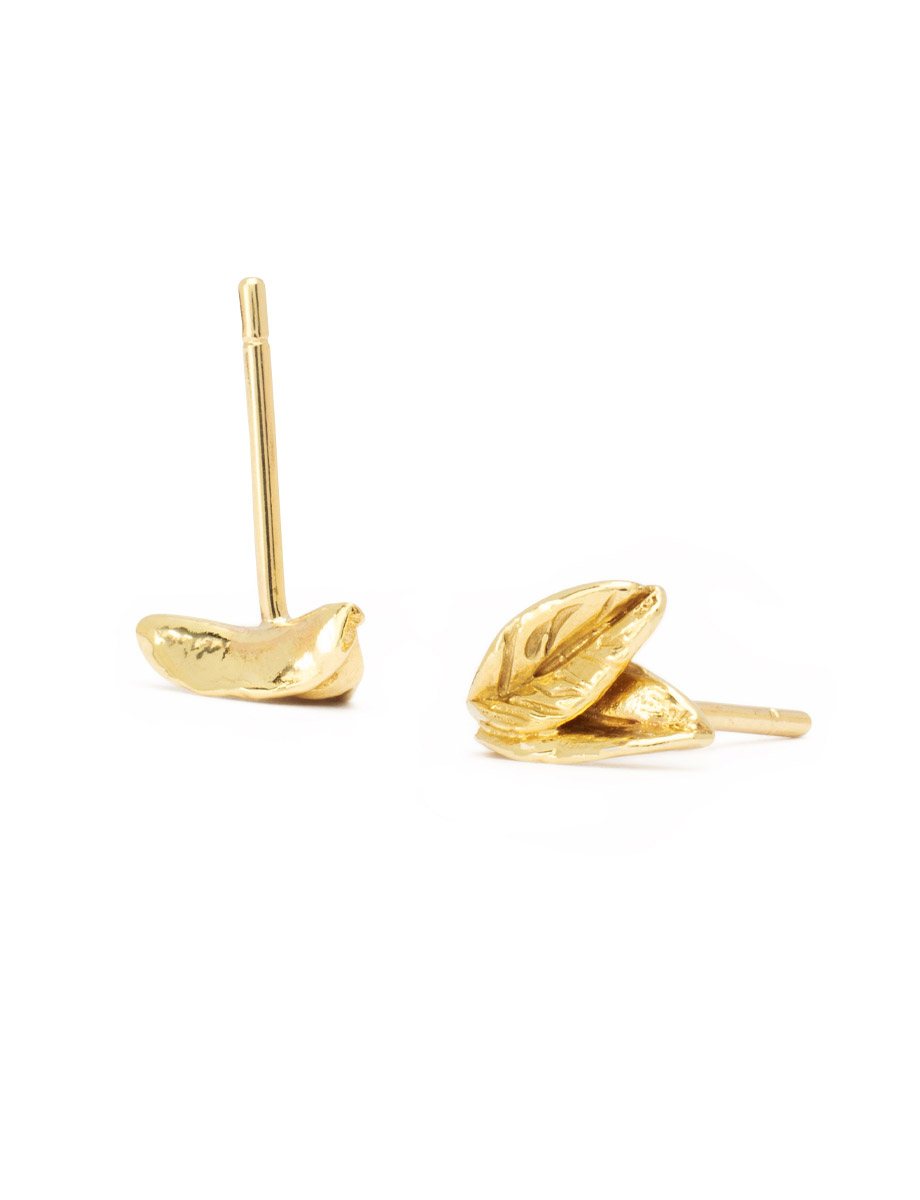Tiny Leaf Stud Earrings – Yellow Gold