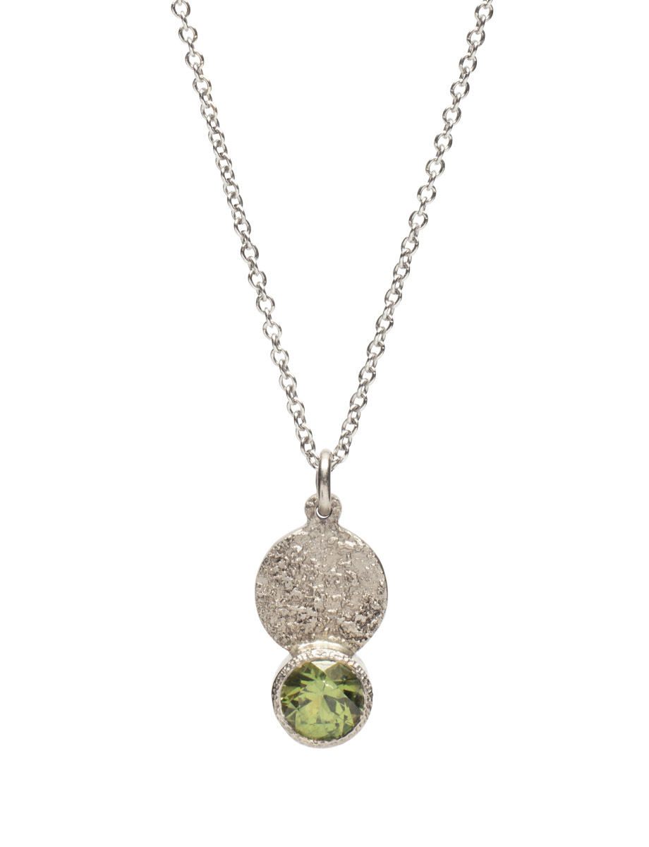 Galaxy Forces Necklace – White Gold & Green Sapphire