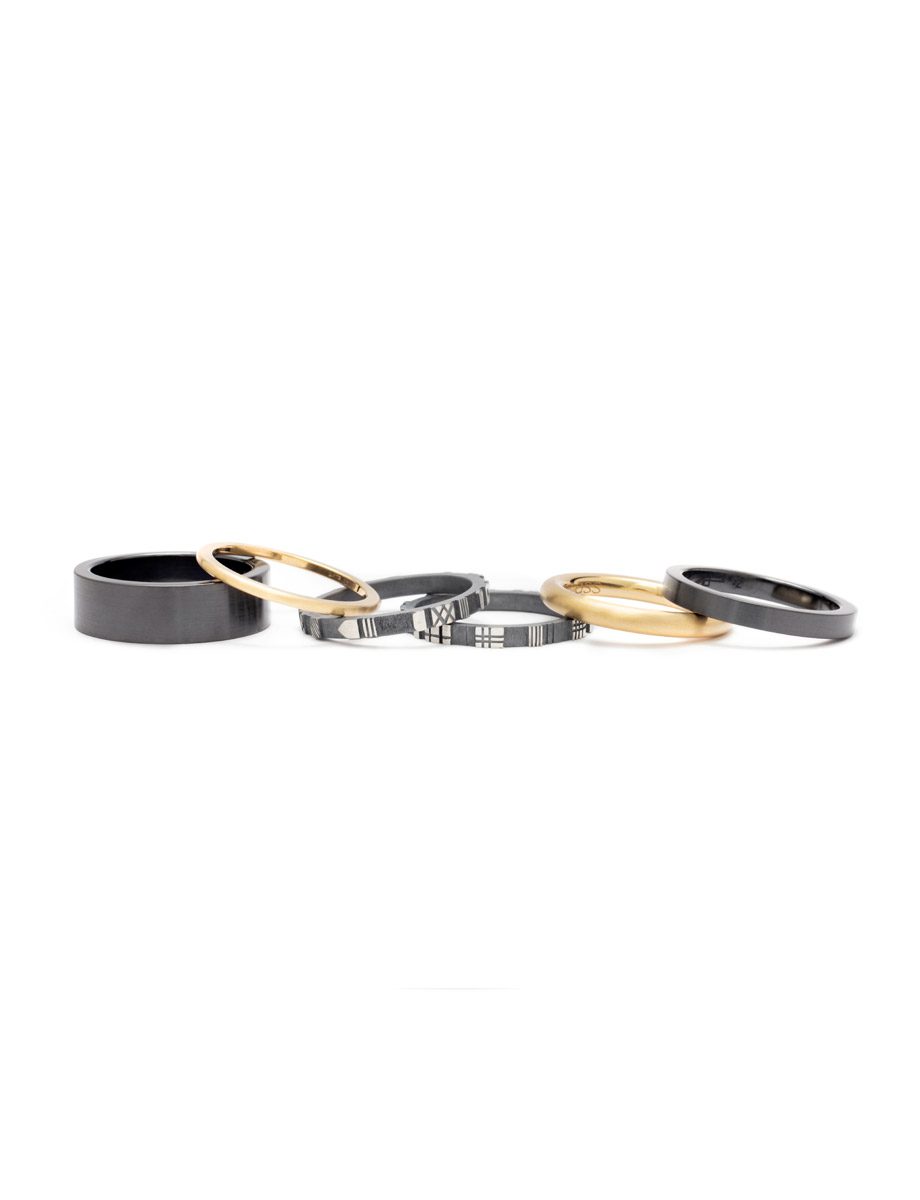 Hyperfixation Ring Stack – Zirconium, Gold & Silver