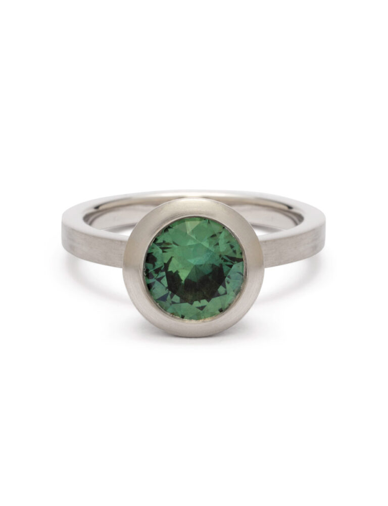 Guggenheim Ring – Platinum & Sea Foam Sapphire
