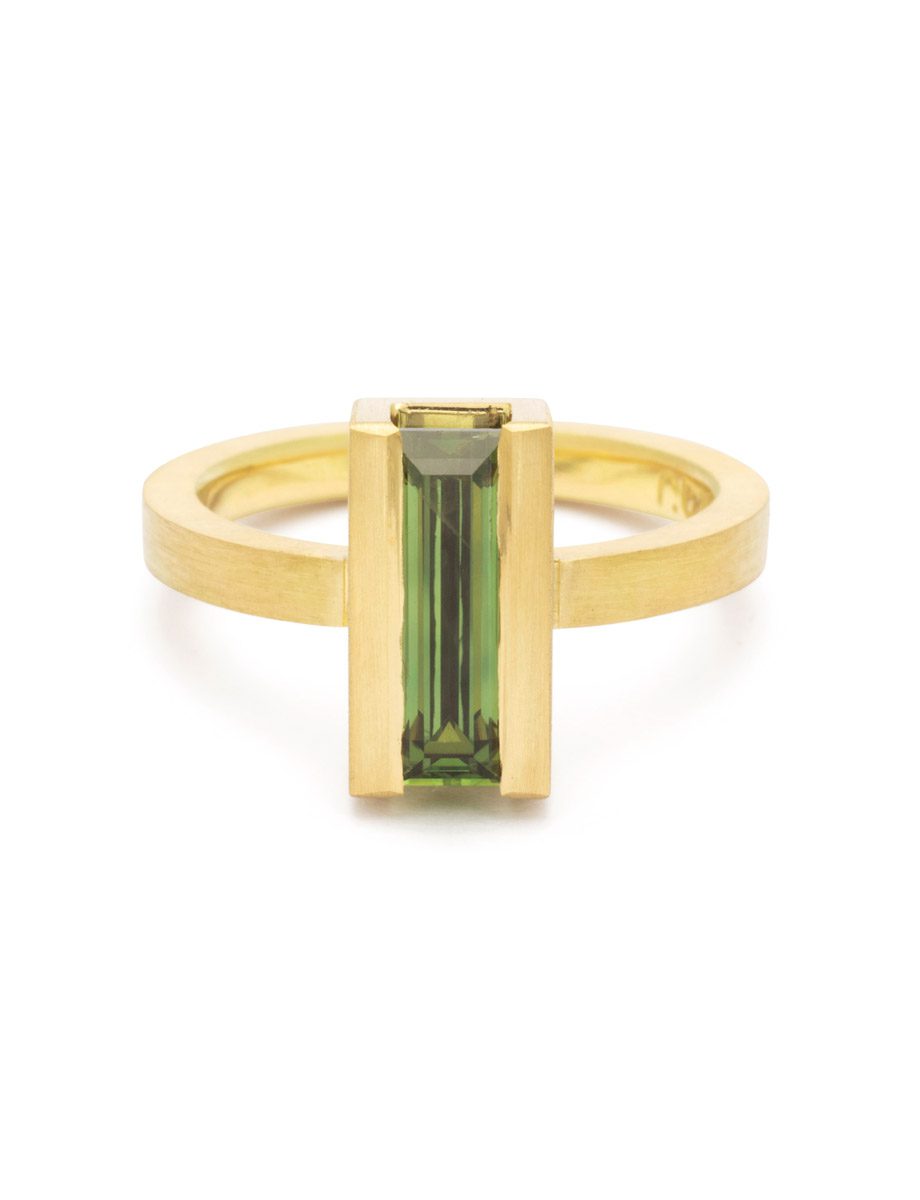 In Line Ring – Yellow Gold & Green Sapphire