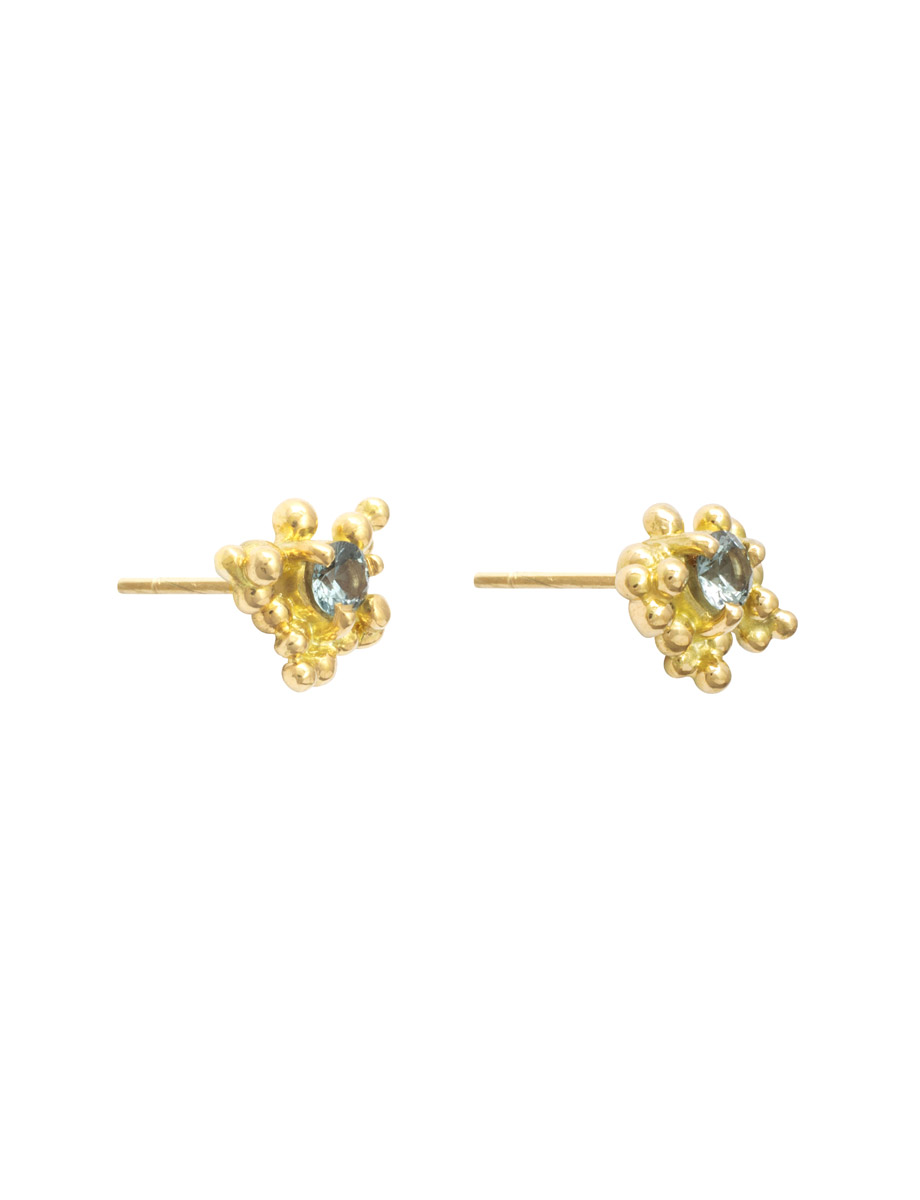 Granule Stud Earrings – Yellow Gold & Blue-Grey Spinel