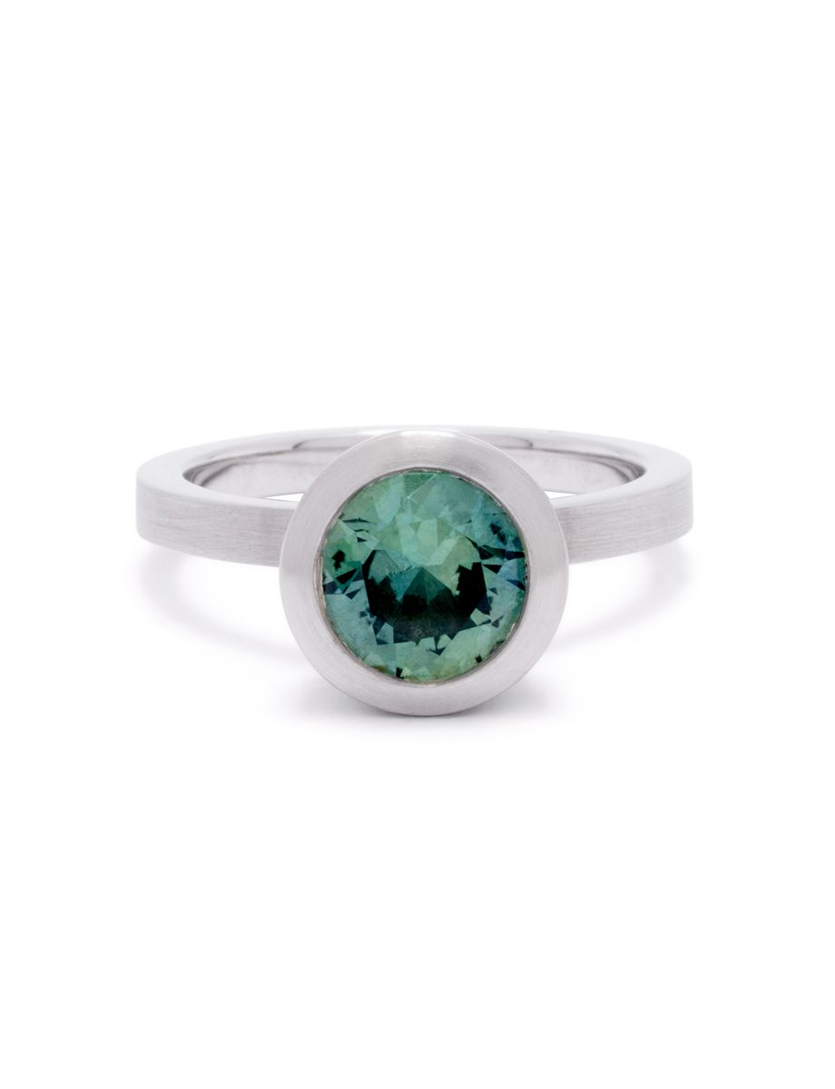 Guggenheim Ring – Platinum & Sea Foam Sapphire