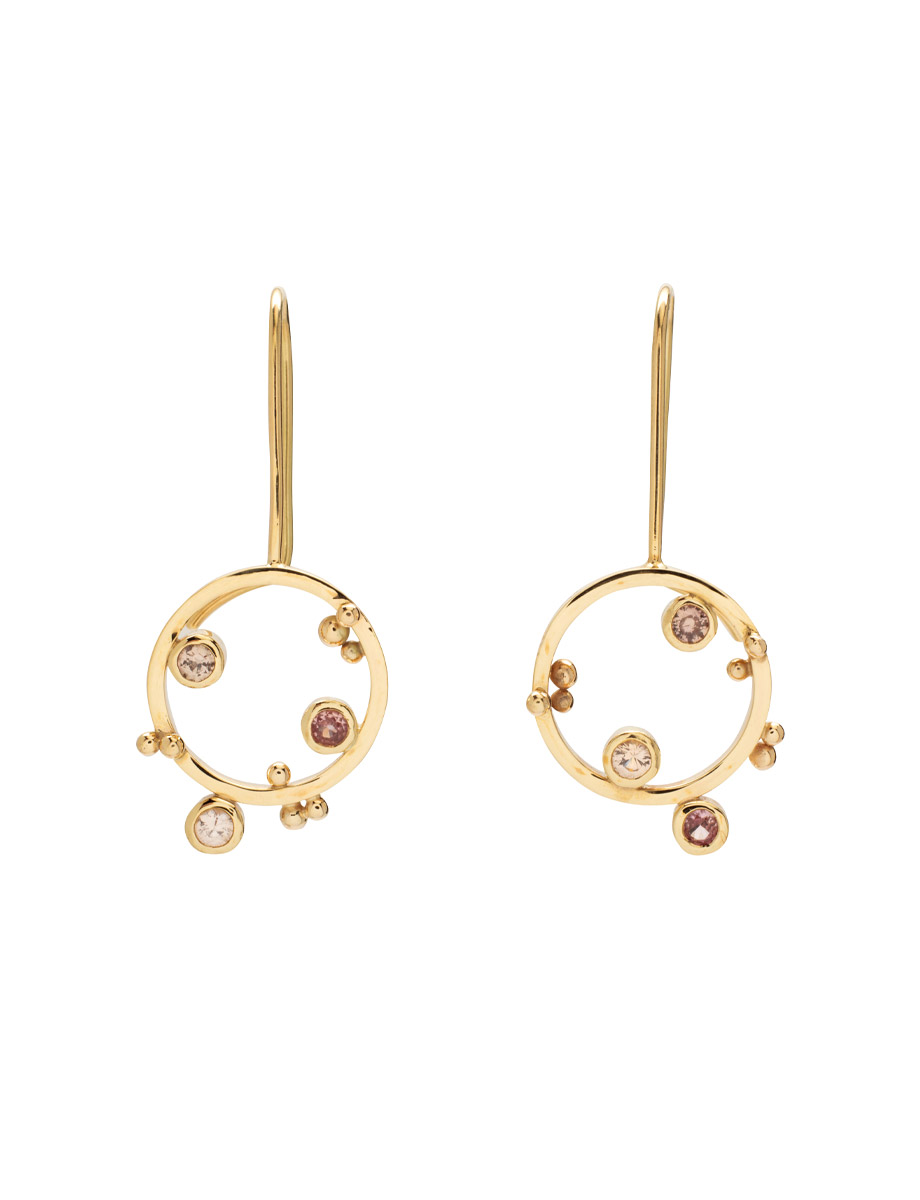 Bubble Wand Earrings – Yellow Gold & Peach Sapphire