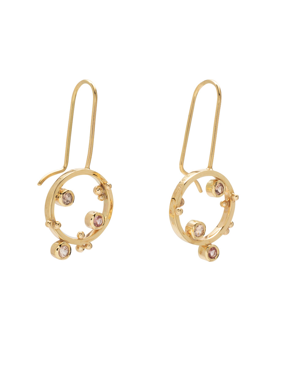 Bubble Wand Earrings – Yellow Gold & Peach Sapphire