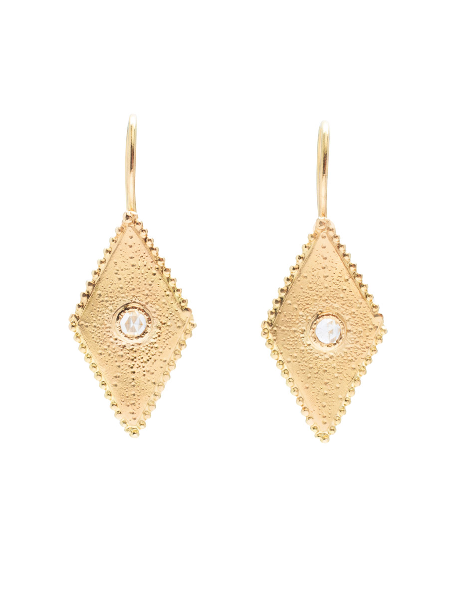 Diamond Shape Star Hook Earrings – Yellow Gold & Diamonds