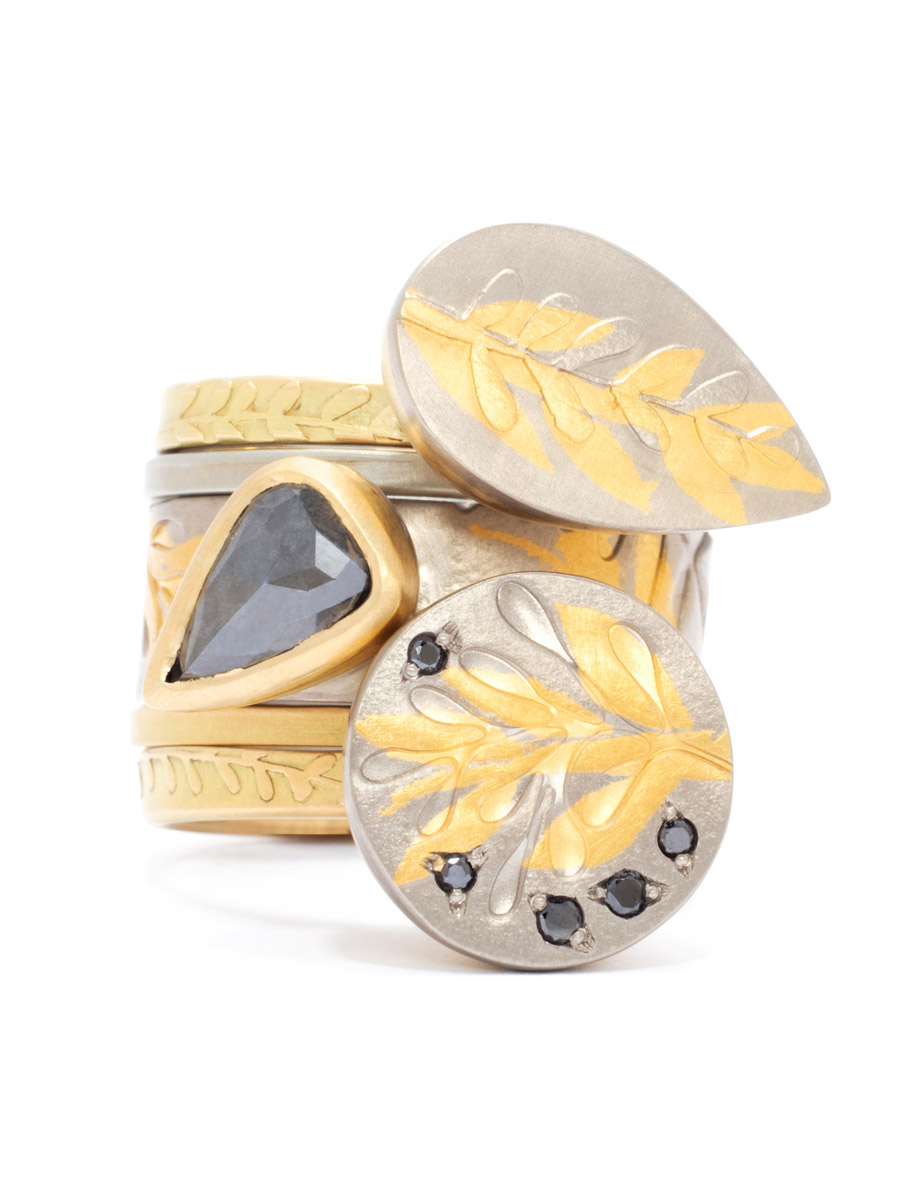 Desire / Defiance Ring Stack – White & Yellow Gold