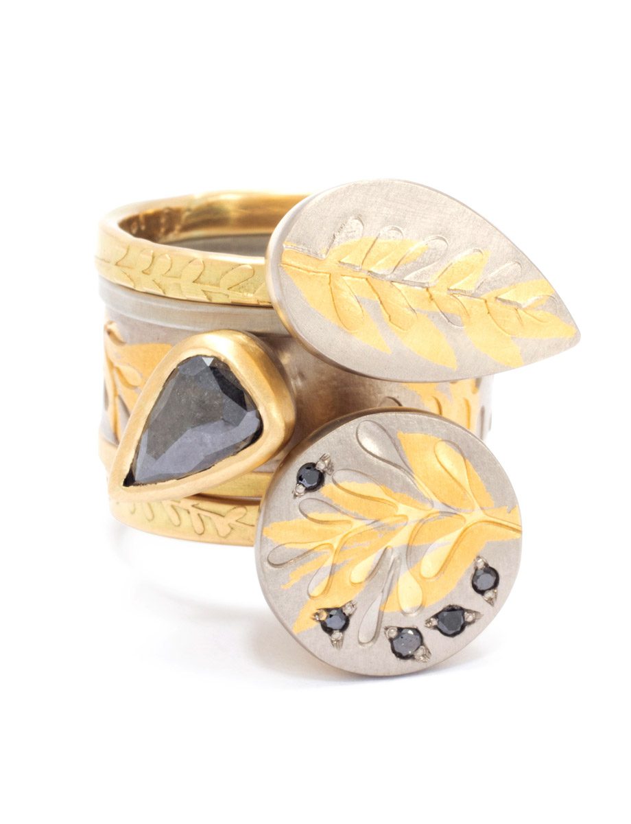 Desire / Defiance Ring Stack – White & Yellow Gold