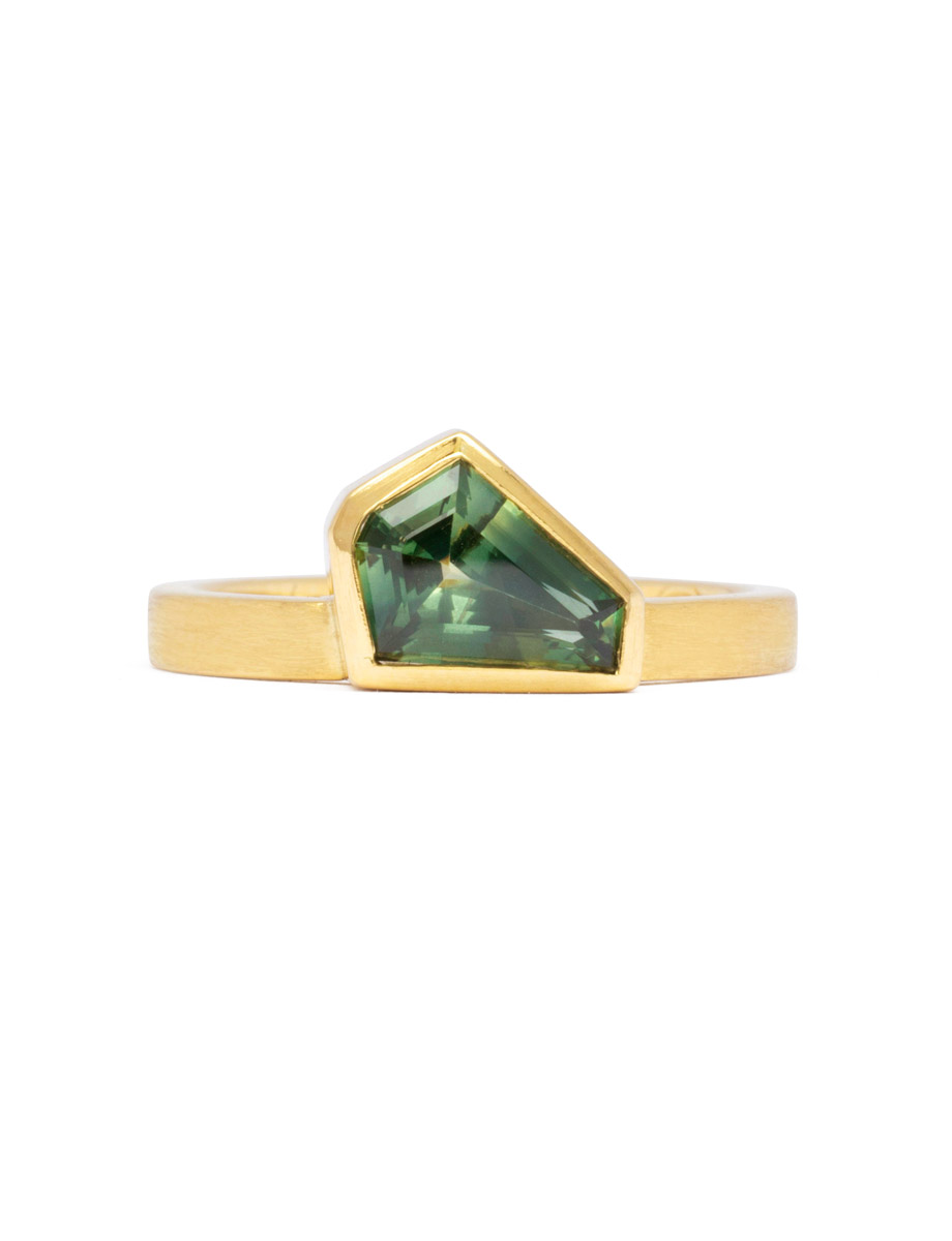 Freeform Sapphire Ring – Yellow Gold & Eucalyptus Green