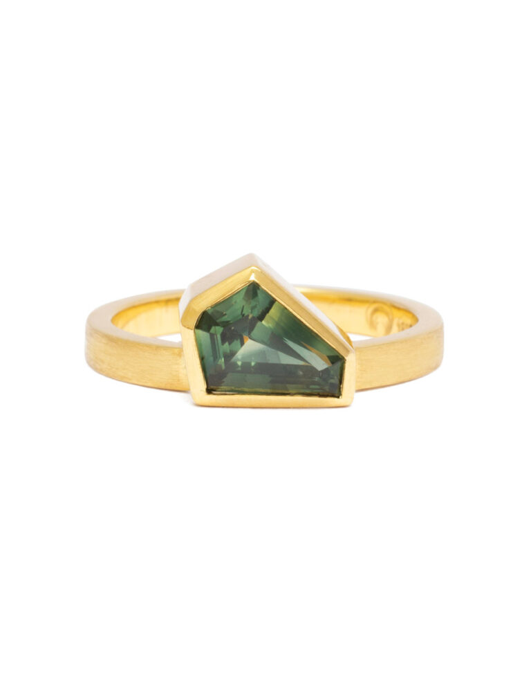 Freeform Sapphire Ring – Yellow Gold & Eucalyptus Green