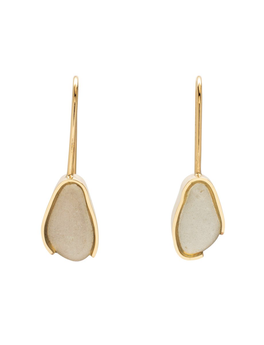 Sea Foam Aqua Beach Glass Earrings – Yellow Gold