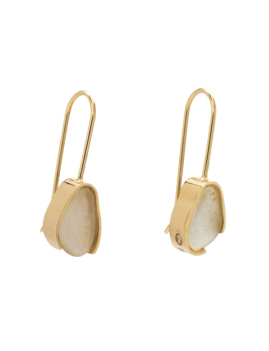 Sea Foam Aqua Beach Glass Earrings – Yellow Gold