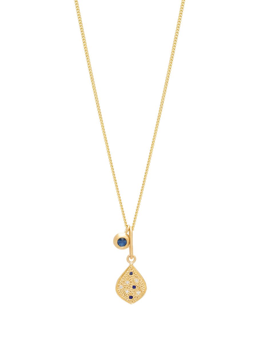 Honeydew Pendant Necklace – Yellow Gold & Blue Sapphire