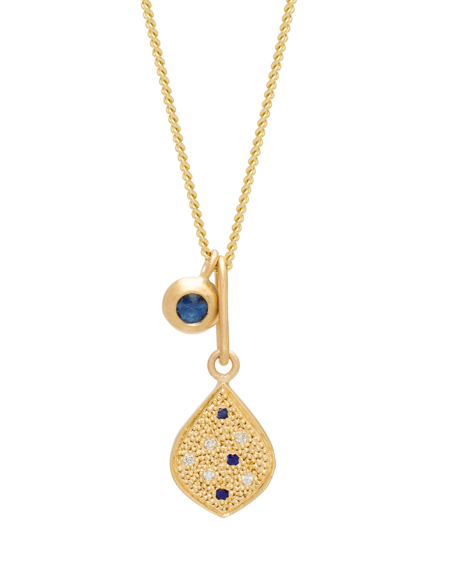 Honeydew Pendant Necklace – Yellow Gold & Blue Sapphire