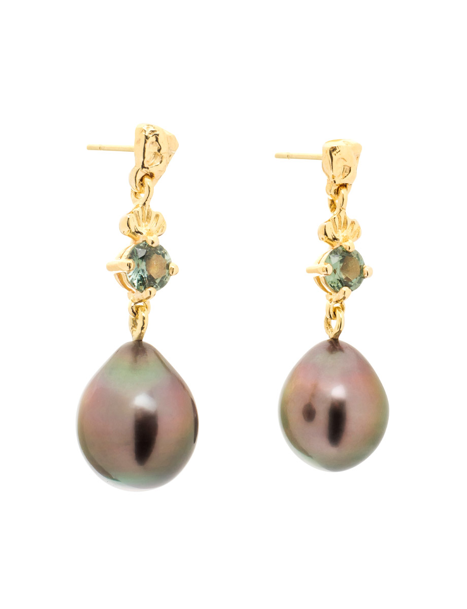 Deep Sea Earrings – Tahitian Pearl & Sapphire