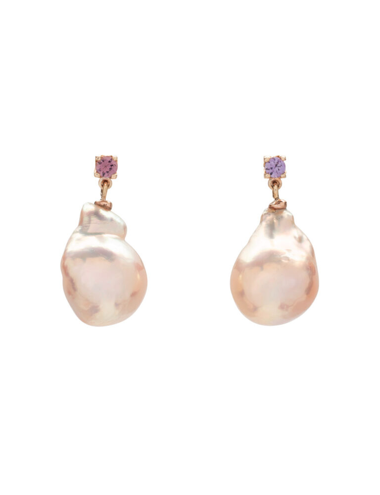 Dawn Seas Earrings – Sapphire & Baroque Pearl
