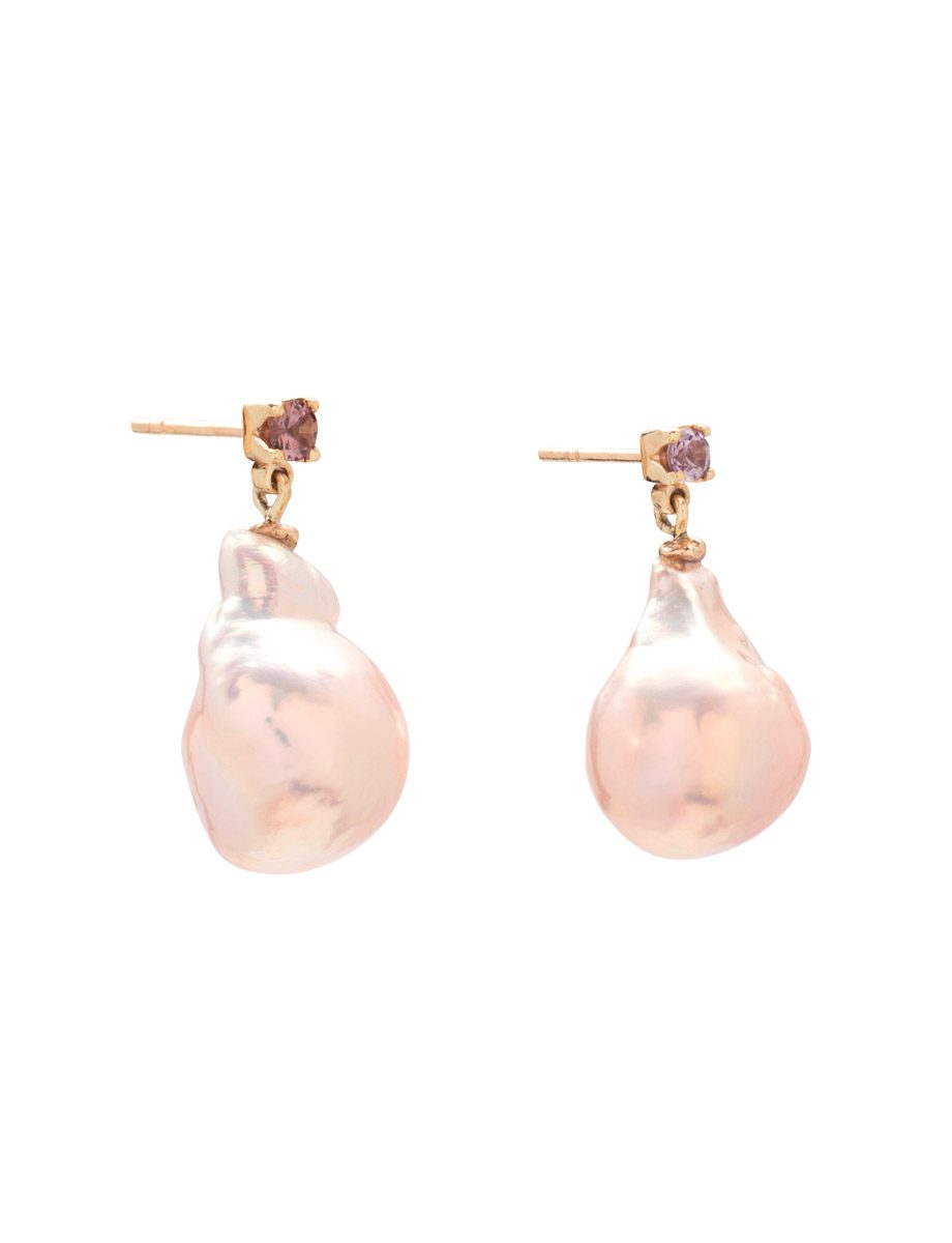 Dawn Seas Earrings – Sapphire & Baroque Pearl